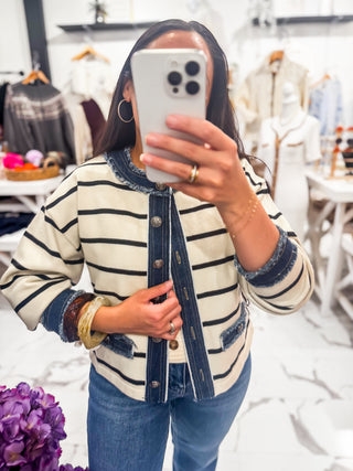 French Girl Favorite Stripe Cardigan (Cream/Black)