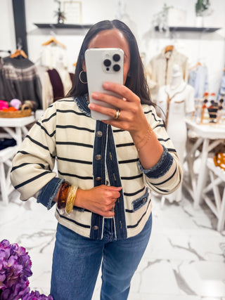 French Girl Favorite Stripe Cardigan (Cream/Black)