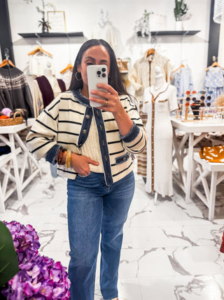 French Girl Favorite Stripe Cardigan (Cream/Black)