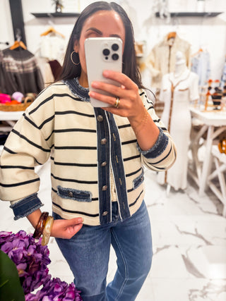 French Girl Favorite Stripe Cardigan (Cream/Black)