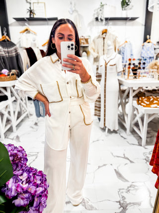 Tan Lines & Good Vibes Button Up Top (White)