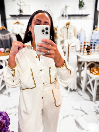 Tan Lines & Good Vibes Button Up Top (White)