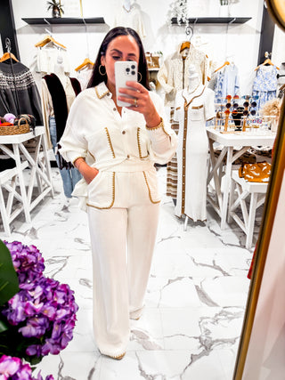 Tan Lines & Good Vibes Wide Leg Pants (White)