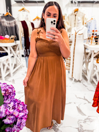 Tie It With Love Midi Dress (Brown)
