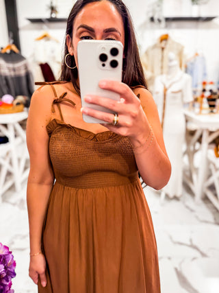 Tie It With Love Midi Dress (Brown)