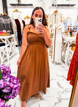 Tie It With Love Midi Dress (Brown)