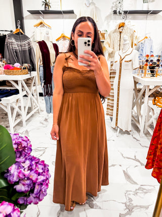 Tie It With Love Midi Dress (Brown)