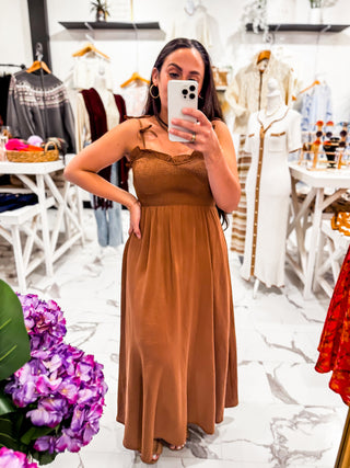 Tie It With Love Midi Dress (Brown)