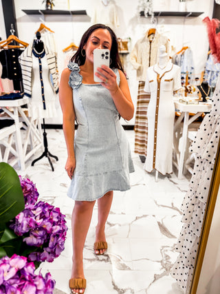 Bluebell Bloom Flare Denim Dress (Light Wash)