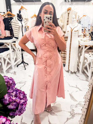 Take a Bow Midi Dress (Pink)