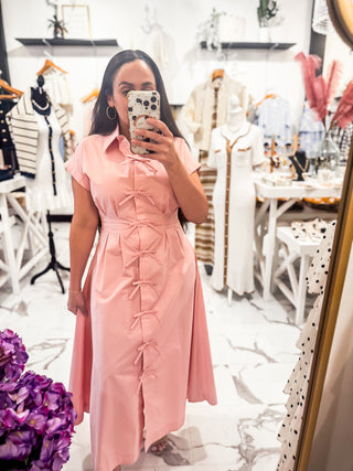 Take a Bow Midi Dress (Pink)