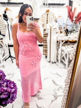 Stop & Stare Petal Knit Dress (Pink)