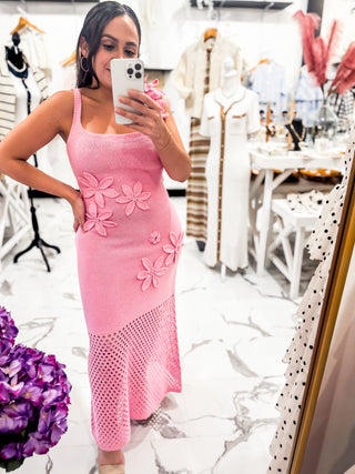 Stop & Stare Petal Knit Dress (Pink)