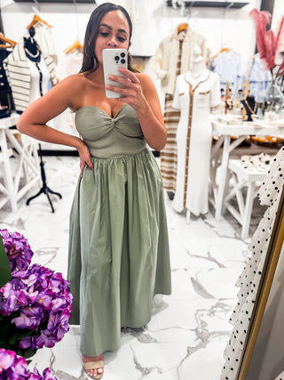 Twist of Fate Ribbed Midi Dress (Olive)