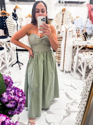 Twist of Fate Ribbed Midi Dress (Olive)