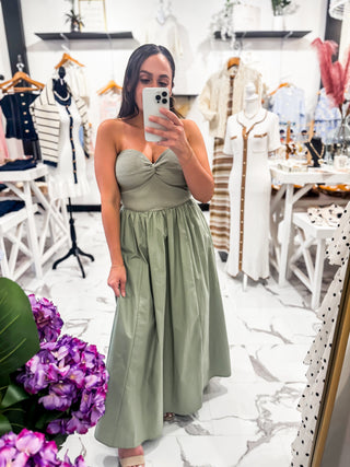 Twist of Fate Ribbed Midi Dress (Olive)