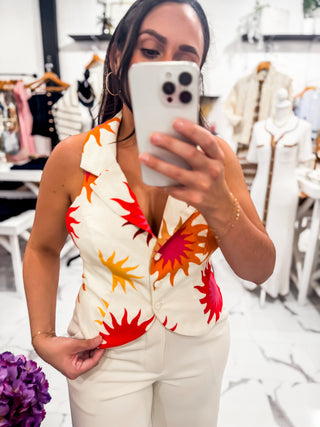 Tuscan Sun Print Vest Top (Beige)