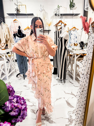 My Plus One Floral Button Dress (Peach)