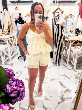 Lemon Drop Eyelet Shorts (Pale Yellow)