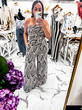 Palm Affair Scarf Pant Set (Black)