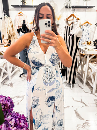 Salt In The Air Printed Dress (White/Blue)
