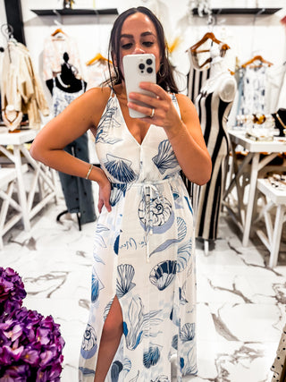 Salt In The Air Printed Dress (White/Blue)