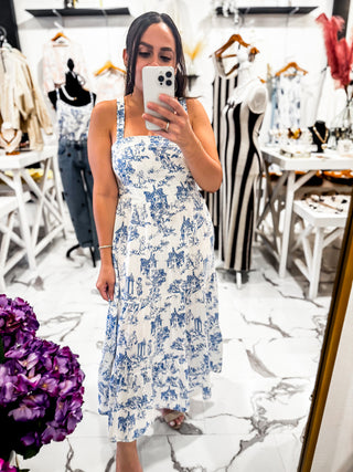 Picnic in Versailles Midi Dress (Ivory/Blue)