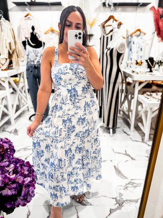 Picnic in Versailles Midi Dress (Ivory/Blue)