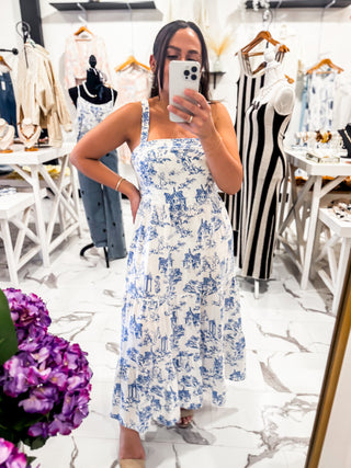 Picnic in Versailles Midi Dress (Ivory/Blue)