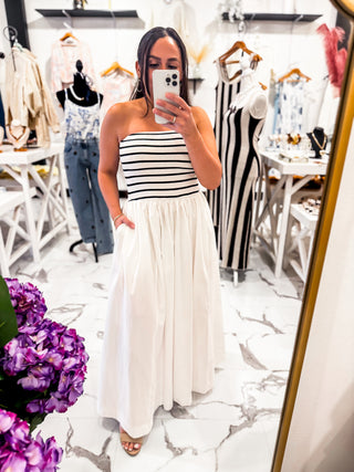 Bare Minimum Stripe Midi Dress (Black/White)