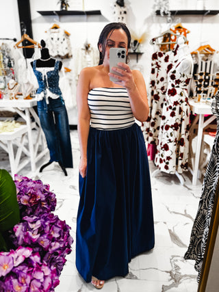 Bare Minimum Stripe Midi Dress Navy/White