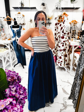 Navy Stripe Dress With Pockets 