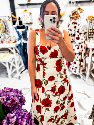 Red Affair Rose Print Dress (Ivory)