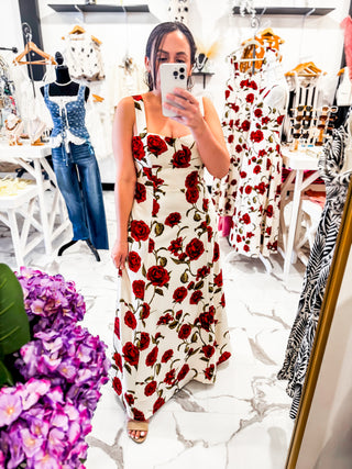 Red Affair Rose Print Dress (Ivory)