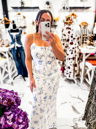 Castle Hill Floral Ankle Dress (White/Blue)