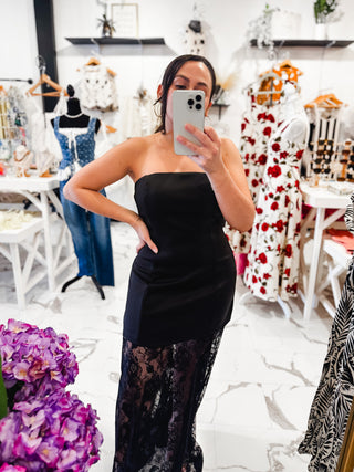 The Monaco Strapless Lace Dress (Black)