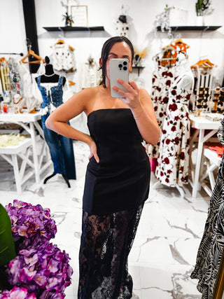 The Monaco Strapless Lace Dress (Black)