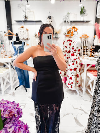 The Monaco Strapless Lace Dress (Black)