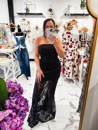 The Monaco Strapless Lace Dress (Black)