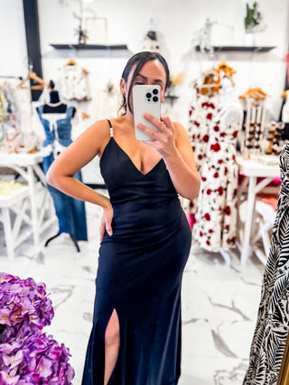 Sundown Slip Linen Maxi Dress (Black)