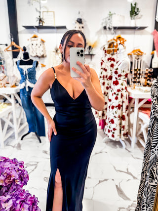 Sundown Slip Linen Maxi Dress (Black)