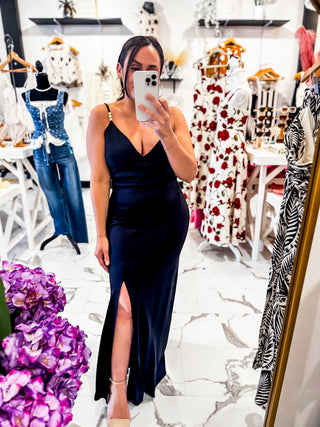 Sundown Slip Linen Maxi Dress (Black)