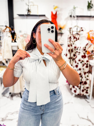 Sweet Sky Tie Bow Top (Sky)