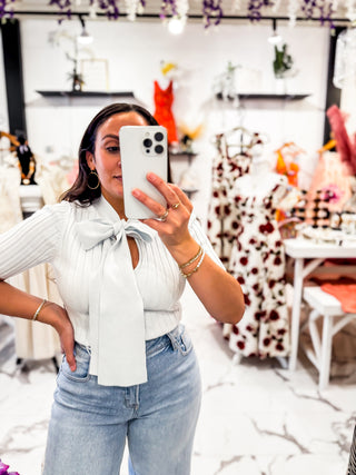Sweet Sky Tie Bow Top (Sky)