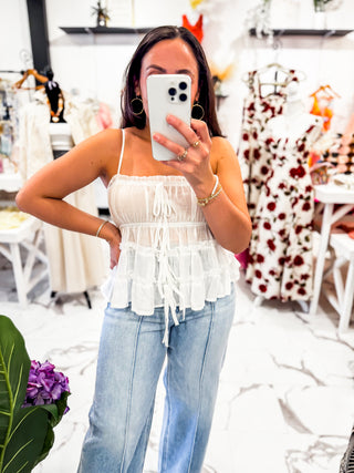 Sweet Talk Ruffle Cami Top (White)