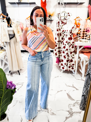Light As Air Wide Leg Pintuck Jeans (Light Wash)