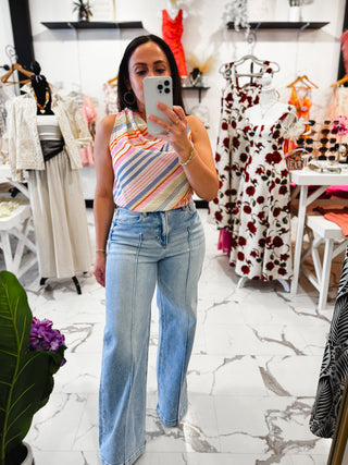 Light As Air Wide Leg Pintuck Jeans (Light Wash)