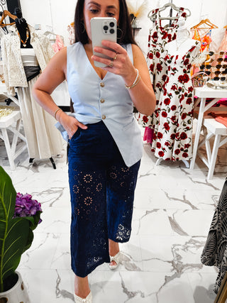 No Rush, No Rules Eyelet Cropped Pants (Navy)
