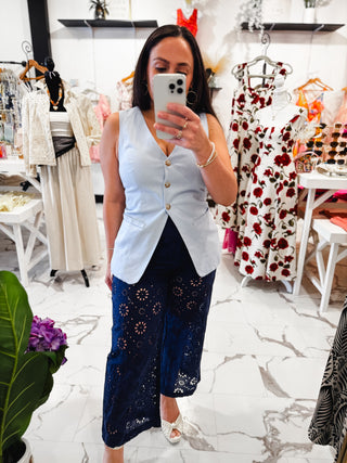 No Rush, No Rules Eyelet Cropped Pants (Navy)