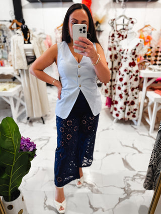 No Rush, No Rules Eyelet Cropped Pants (Navy)